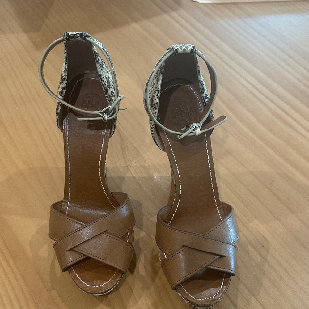Tory Burch Brown and Gray Heeled Sandals